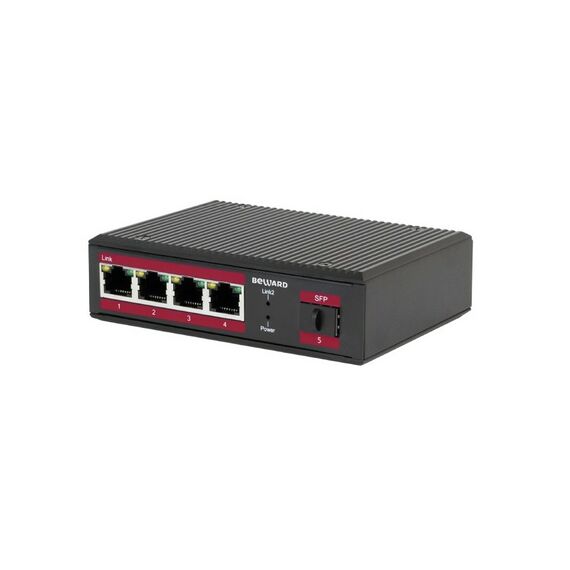 Коммутатор неуправляемый Beward STP-401HP 4 порта 10/100 Мбит/c (все с поддержкой High PoE) + 1 порт 100 Мбит/с SFP, PoE бюджет до 120 Вт, промышленное исполнение фотографии