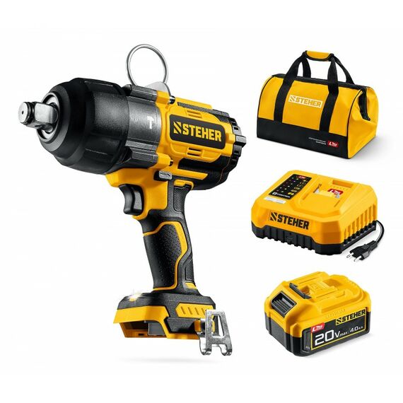 Бесщеточный ударный гайковерт STEHER CWB-1000-41 20 В, 1000 Н·м, 1 АКБ LMS (4 А·ч), сумка фотографии