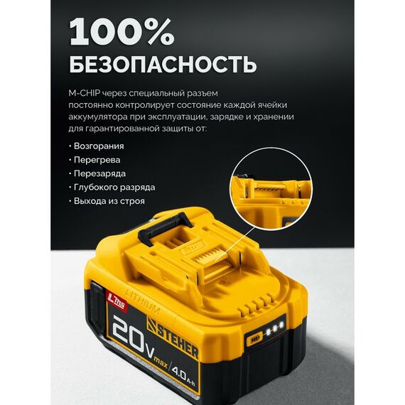 Бесщеточный ударный гайковерт STEHER CWB-1000 20 В, 1000 Н·м, без АКБ (LMS) фотографии