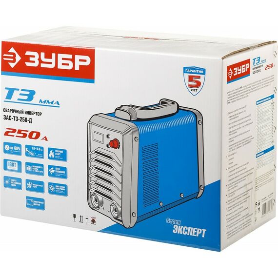 {[ru]:Сварочный аппарат инверторный Зубр ЗАС-Т3-250-Д ММА, 250 А, MMA/TIG LIFT, дисплей, макс. электрод &