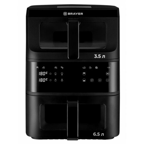 Аэрогриль BRAYER 2048BR 2500 Вт, 2 чаши, 10 программ, 200°С, LED-дисплей, таймер, решётка фотографии