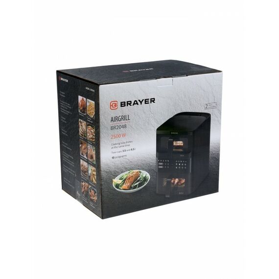Аэрогриль BRAYER 2048BR 2500 Вт, 2 чаши, 10 программ, 200°С, LED-дисплей, таймер, решётка фотографии