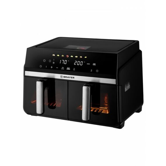 Аэрогриль BRAYER BR2050 2200 Вт, 2 чаши по 5 л, 8 программ, до 200°С, LED-дисплей, таймер, решётка фотографии