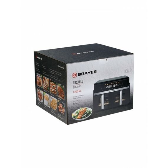 Аэрогриль BRAYER BR2050 2200 Вт, 2 чаши по 5 л, 8 программ, до 200°С, LED-дисплей, таймер, решётка фотографии