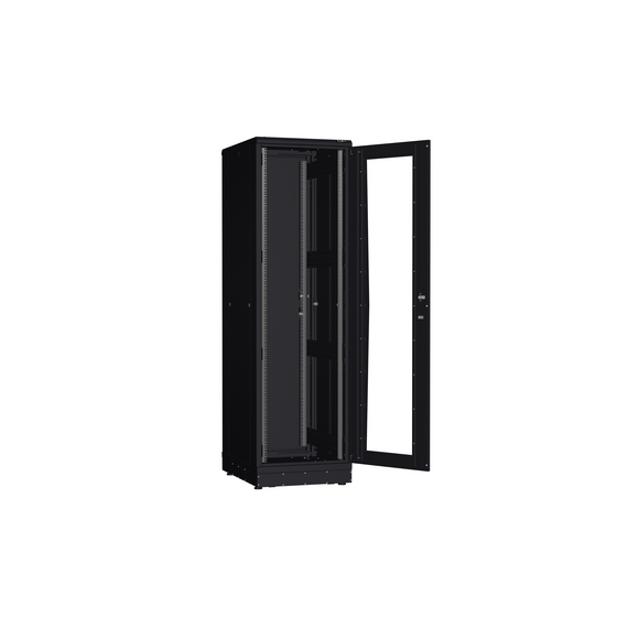 Напольный шкаф Nikomax TFR-426080-GMMM-R2-BK серии TFR-R2 19", 42U, дверь металлическая со стеклом, металлические стенки, Ш600хВ2010хГ800мм, в разобранном виде, черный фотографии