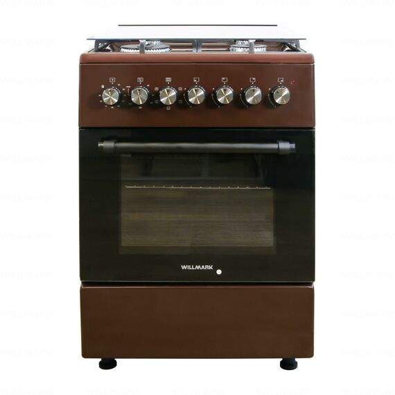 Плита комбинированная WILLMARK CS-6614 60*60 см, 4 газовые конфорки: 0,9/1,55/1,55/2,6 кВт, электроподжиг с кнопки, духовка электричекая фотографии