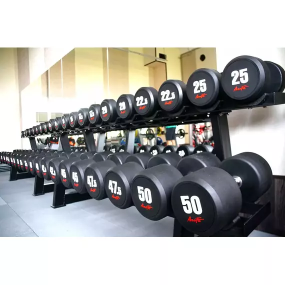 Набор обрезиненных гантелей AeroFit, 2.5-25 кг - 10 пар, шаг 2.5 кг, цвет: черный, рукоятки хромированные, вес 275 кг [AFDB2.5-25] фотографии