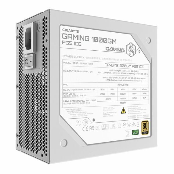Блок питания ПК GigaByte GP-GME1000GM PG5 ICE/PSU 1000W белый, 80Plus Platinum, полностью модульный, PCIe Gen 5.1, ATX 3.1 compatible. фотографии