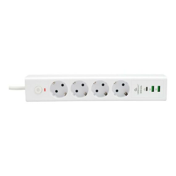 Сетевой фильтр Cablexpert Exnovo EXN-4-CU2-W-2 белый, макс. мощность 2500Вт, 3 розетки 220В, 10А, 2 розетки USB-A 5В, 1 розетка USB-C 30Вт PD, кабель 2м, ур.защиты 4+, коробка фотографии