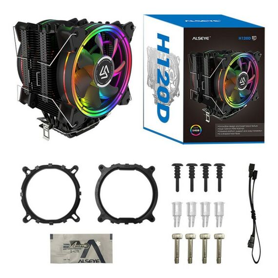 Вентилятор ALSEYE H120D Universal TDP 200W, Heat Pipe:6mm*6pcs, 800-2000RPM, 11.6-35.3dB(A), RGB, RTL [AS.01.02.0009] фотографии