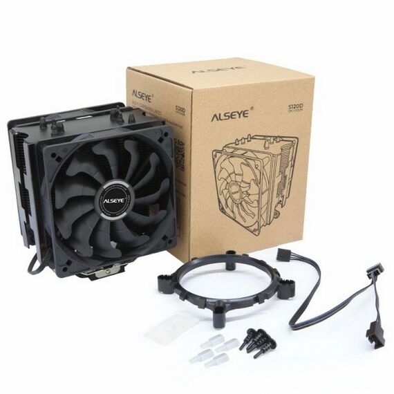 Вентилятор ALSEYE S120D-B Universal TDP 135W, 2x120FAN, 4 heat pipe, PWM, RTL [AS.01.07.0019] фотографии