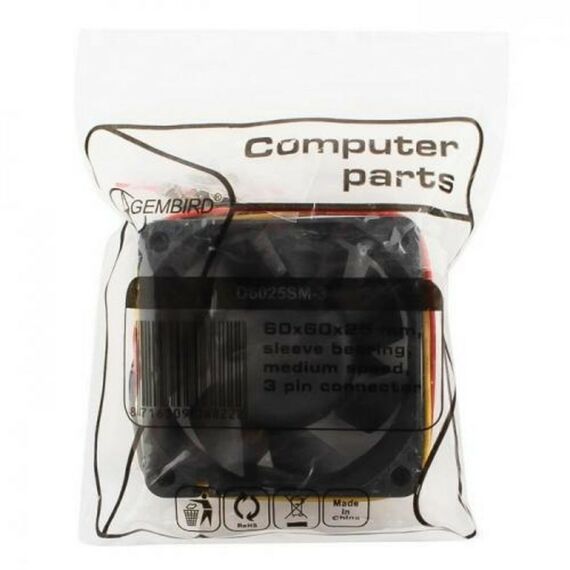 Вентилятор в корпус Gembird D6025SM-3 60x60x25, втулка, 3 pin, провод 25 см, OEM {100} фотографии