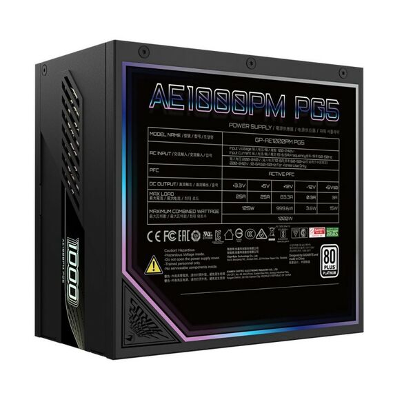 Блок питания ПК GigaByte AE1000PM PG5 1000W, 80Plus, Platinum, полностью модульный, PCIe Gen 5.1, ATX 3.0 compatible [GP-AE1000PM PG5] фотографии