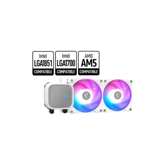 Жидкостная система охлаждения MSI MAG CORELIQUID A13 240 White, 2x ARGB Gen2 Fan, ARGB Gen2 Block, Color Box, LGA1700, 1851, AM5 [306-7ZWCA21-L80] фотографии