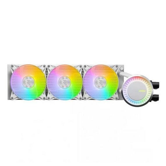 Жидкостная система охлаждения MSI MAG CORELIQUID E360 WHITE 3x ARGB Fan, ARGB Block, Color Box, Pallet packing [306-7ZW6E27-C24] фотографии