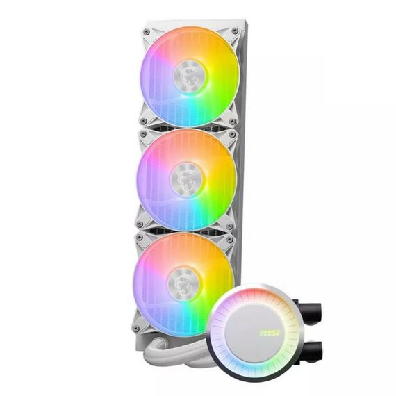 Жидкостная система охлаждения MSI MAG CORELIQUID E360 WHITE 3x ARGB Fan, ARGB Block, Color Box, Pallet packing [306-7ZW6E27-C24] фотографии