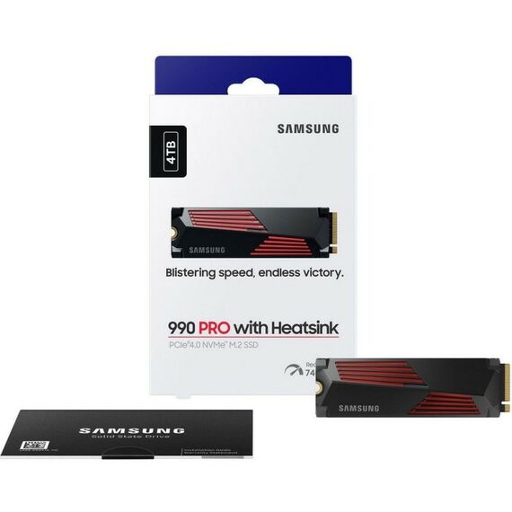 Твердотельный накопитель SSD Samsung 990 PRO with Heatsink MZ-V9P4T0GW 4TB M.2 2280, PCIe Gen4x4 with NVMe, 7450/6900, IOPS 1600/1550K, MTBF 1.5M, Samsung V-NAND TLC, 4GB LPDDR4MB, 2400TBW, RTL [MZ-V9P4T0GW] фотографии