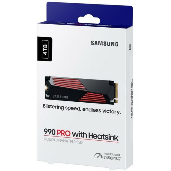 Твердотельный накопитель SSD Samsung 990 PRO with Heatsink MZ-V9P4T0GW 4TB M.2 2280, PCIe Gen4x4 with NVMe, 7450/6900, IOPS 1600/1550K, MTBF 1.5M, Samsung V-NAND TLC, 4GB LPDDR4MB, 2400TBW, RTL [MZ-V9P4T0GW] фотографии