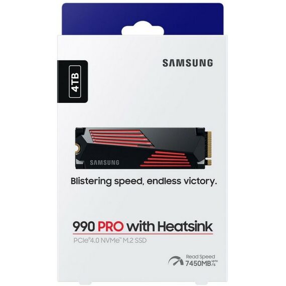 Твердотельный накопитель SSD Samsung 990 PRO with Heatsink MZ-V9P4T0GW 4TB M.2 2280, PCIe Gen4x4 with NVMe, 7450/6900, IOPS 1600/1550K, MTBF 1.5M, Samsung V-NAND TLC, 4GB LPDDR4MB, 2400TBW, RTL [MZ-V9P4T0GW] фотографии