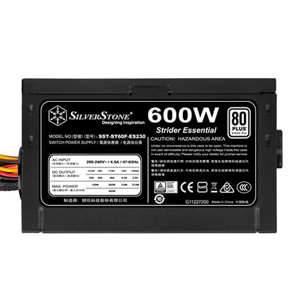 Блок питания SilverStone SST-ST60F-ES230 V1.0 PSU-P217-600W-230V ONLY-ATX-120mmFAN-FIXED C-80PLUS-RoHS-GM [G540ST600E23220] фотографии