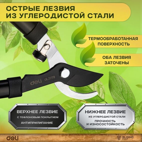 Набор сучкорез + секатор Deli DL580002 лезвия с тефлоновым покрытием, длина 75/21 см, макс. диаметр реза 30/15 мм, сталь 55С фотографии
