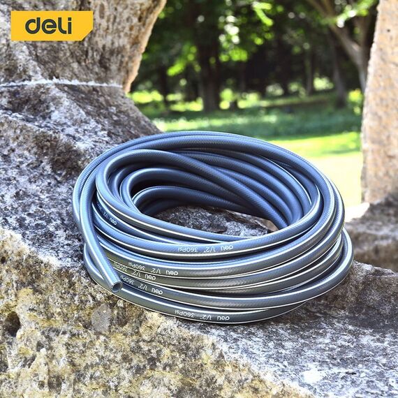 Шланг поливочный Deli DL8072-15 армированный, 15 метров, 1/2", 4 слоя, давление до 25 бар, серый фотографии
