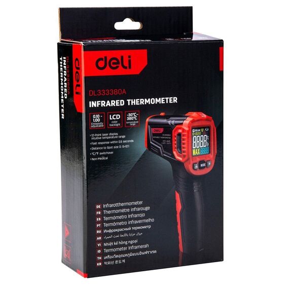 Инфракрасный пирометр (термометр) Deli DL333380A с цветным дисплеем, -30…380°C фотографии