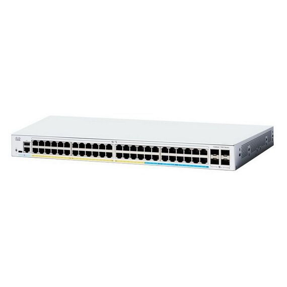 Коммутатор Cisco Catalyst 1300 48x 10/100/1000 RJ-45 PoE+, 4x 10Gb SFP+ uplinks, PoE+ 370W, RackMount Kit, Stackable [C1300-48P-4X] фотографии