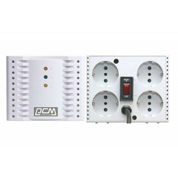 Стабилизаторы напряжения: Стабилизатор PowerCom TCA-3000 Whitex вх.187~253 В, вых. 220V±5%, 4  розетки Euro фотографии