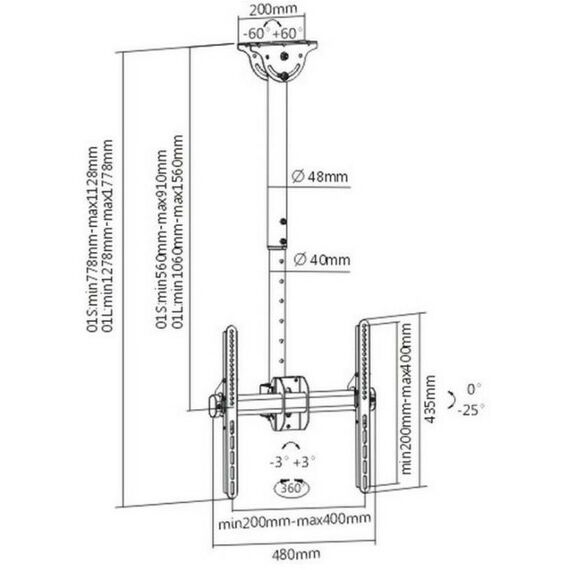 Крепеж для аудио-видео техники: Кронштейн потолочный ARM Media LCD-1700 Black VESA400, 26-65", 55кг фотографии