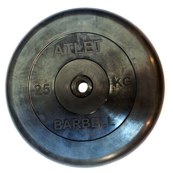 Диски d 25: Диск обрезиненный MB BARBELL MB-AtletB26-25 чёрного цвета, 26 мм, 25 кг фотографии
