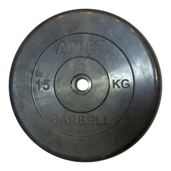Диски d 25: Диск обрезиненный MB BARBELL MB-AtletB26-15 чёрного цвета, 26 мм, 15 кг фотографии