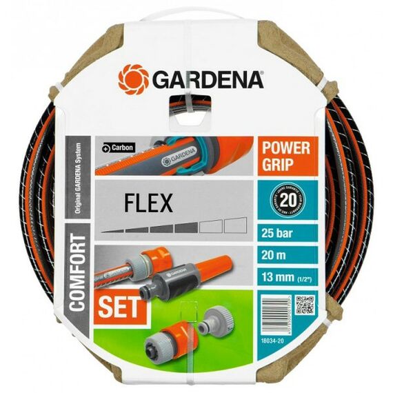 Шланги, системы водопровода и автополива: Шланг GARDENA FLEX 9x9 1/2" х 20 м, хомут, коннектор 1/2, наконечник [18034-20] фотографии