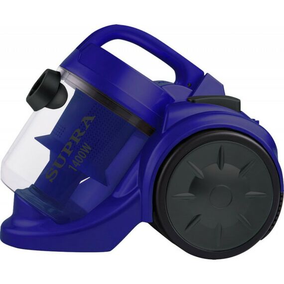 Пылесосы: Пылесосы циклон Supra VCS-1492 мощность 1400 Вт, мощность всасывания 270 Вт, система очистки с НЕРА-фильтром, контейнер для сбора пыли емкостью 2.5л, пластиковые трубки, цвет синий фотографии