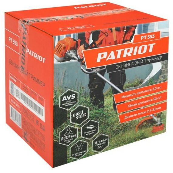 Триммеры: Бензотриммер Patriot PT 553 3.0 л.с/2.2кВт, 52 см3, нож/леска 2.4мм, неразборная штанга [250108444] фотографии