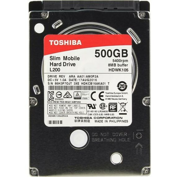 Жесткие диски для ноутбуков: Жесткий диск для ноутбука Toshiba 500 Gb L200 SATA 6Gb/s 2.5" 5400rpm 8Mb [HDWK105UZSVA] фотографии