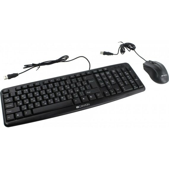 Клавиатуры: Комплект CANYON CNE-CSET1-RU Black Кл-ра, USB, +Мышь, 3кн, Roll, USB фотографии