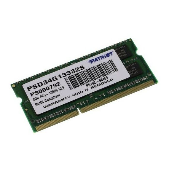 Память для ноутбуков: Модуль памяти Patriot 4Gb DDR3 SODIMM <PC3-10600> CL9 (for NoteBook) [PSD34G13332S] фотографии