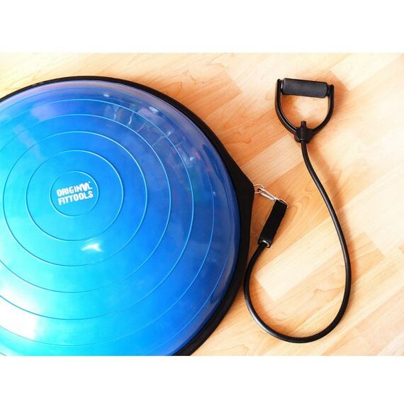 Фитнес оборудование: Полусфера гимнастическая надувная Original FitTools FT-BSU-R2 с эспандерами и насосом фотографии