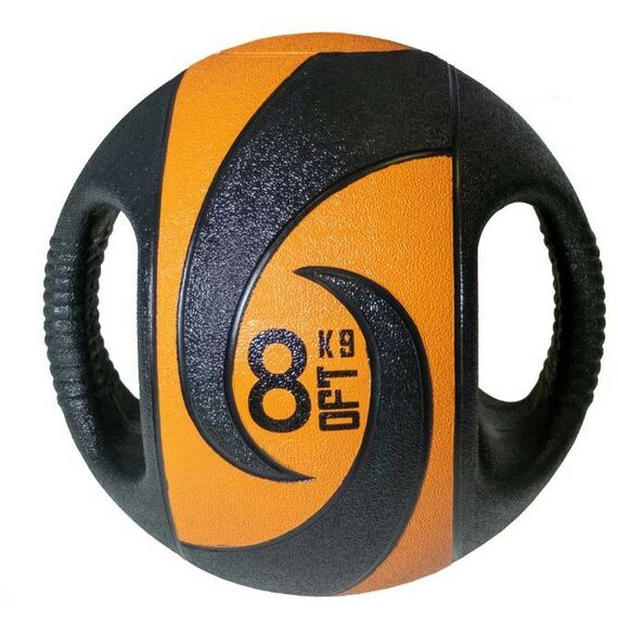 Фитнес оборудование: Мяч тренировочный (медицинбол) Original FitTools FT-DHMB-08 с хватами, 8 кг фотографии