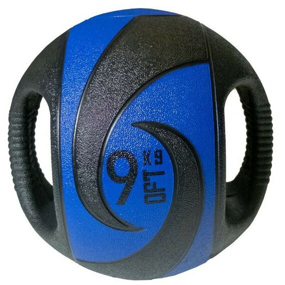 Фитнес оборудование: Мяч тренировочный (медицинбол) Original FitTools FT-DHMB-09 с хватами, 9 кг фотографии