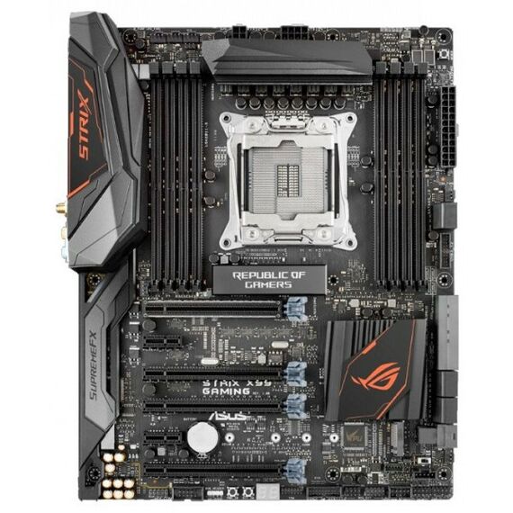 Материнские платы: Материнская плата Asus STRIX X99 GAMING LGA2011-3 <X99> 4xPCI-E GbLAN+WiFi+BT SATA RAID ATX 8DDR4 RTL фотографии