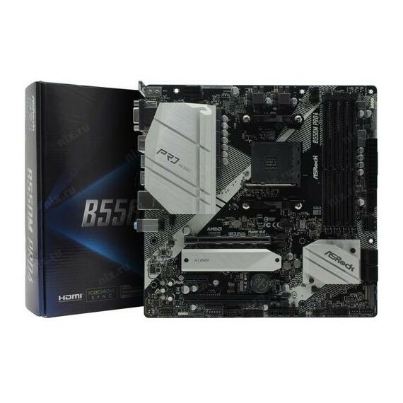 Материнские платы: Материнская плата ASRock B550M PRO4 AM4 <B550> 2xPCI-E Dsub+HDMI+DP GbLAN SATA MicroATX 4DDR4 RTL фотографии
