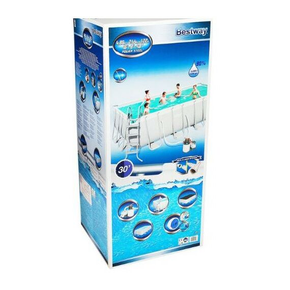 Бассейны: Бассейн каркасный BestWay Power Steel 488х244х122 см песочный фильтр насос лестница тент подстилка [56671] фотографии