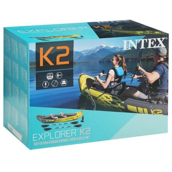 Лодки: Лодка Intex Explorer K2 2 местная, 312 х 91 х 51 см, алюминиевые вёсла 213 см, насос, 2 сиденья, до 180 кг [68307NP] фотографии