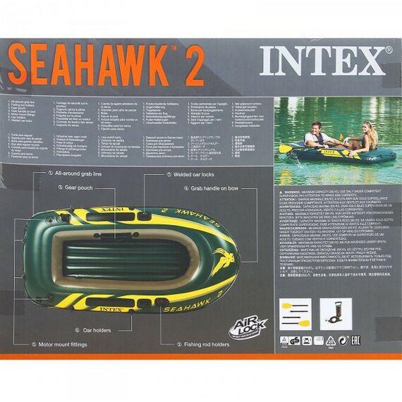 Лодки: Лодка Intex Seahawk 2 двухместная до 200 кг, 236х114х41 см + 3 аксессуара фотографии