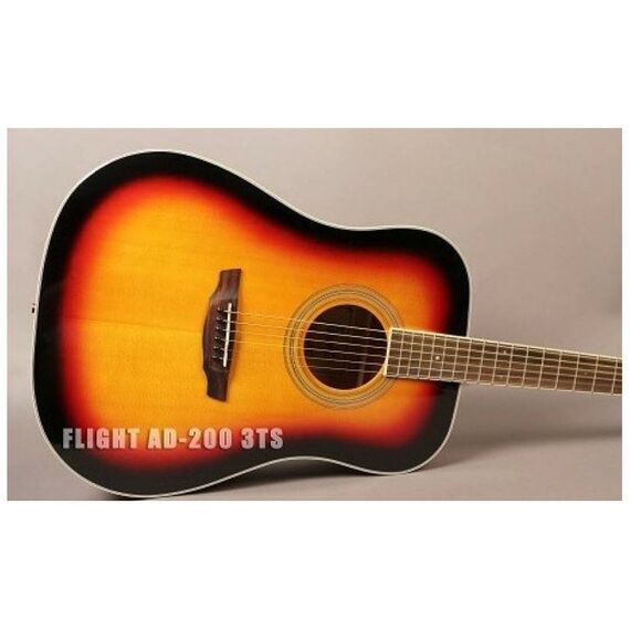 Акустические гитары: Акустическая гитара Flight AD-200 3TS Дредноут, цвет санберст, скос под правую руку фотографии