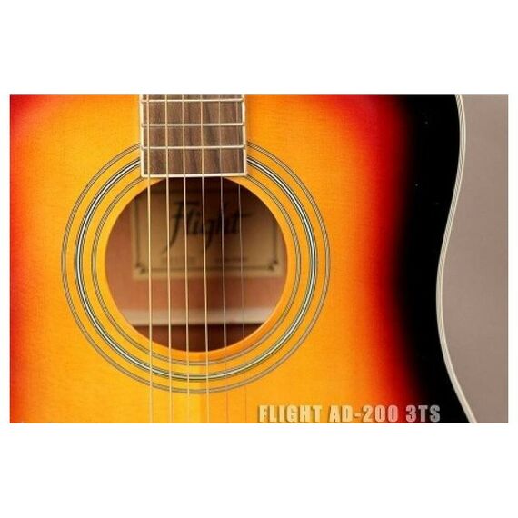 Акустические гитары: Акустическая гитара Flight AD-200 3TS Дредноут, цвет санберст, скос под правую руку фотографии