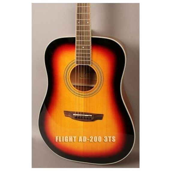 Акустические гитары: Акустическая гитара Flight AD-200 3TS Дредноут, цвет санберст, скос под правую руку фотографии