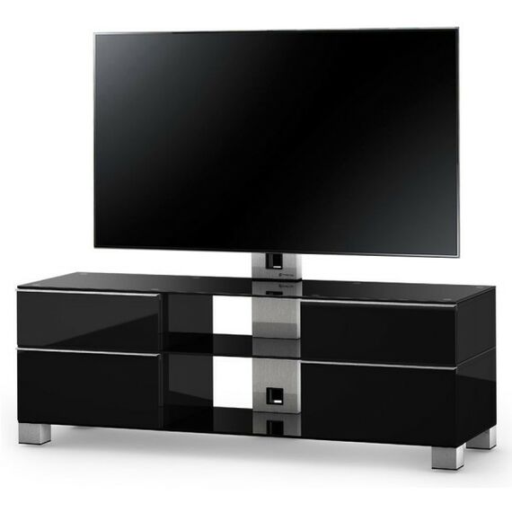 Тумбы и стойки для телевизоров: Стойка под телевизор Sonorous MD 8340-B-INX-BLK max ТВ 50кг, 1300х1400х440мм (ВхШхГ),  черное стекло /  ножки стального цвета/ черные ящики фотографии